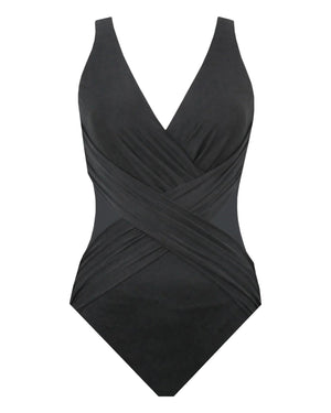 Black Illusionists Crossover With Mesh One Piece Swimsuit